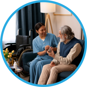 AlchemyMN support worker sharing a friendly moment with an older man at home
